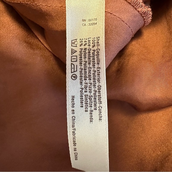 Free People Deep V Bandeau Top satin lace cami tank Copper rust cream bralette - Picture 11 of 12